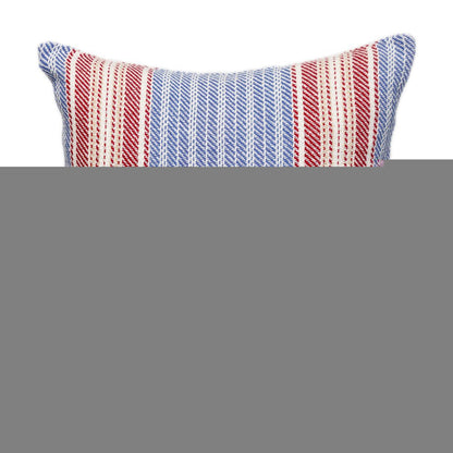16" Blue and Red Striped Cotton Throw Pillow