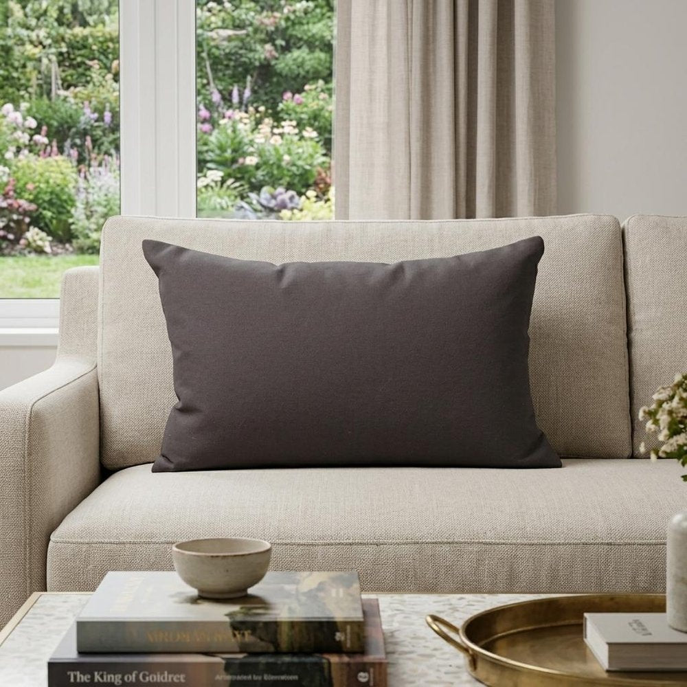 12" X 18" Gray Cotton Throw Pillow