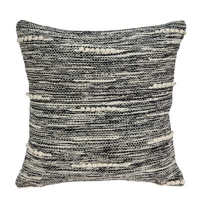 18" Beige and Black Striped Cotton Throw Pillow