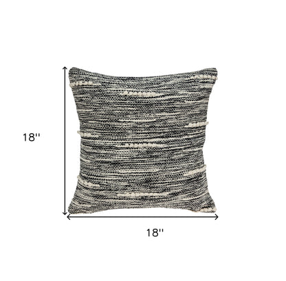 18" Beige and Black Striped Cotton Throw Pillow