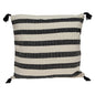 24" Beige and Black Striped Cotton Throw Pillow With Tassels