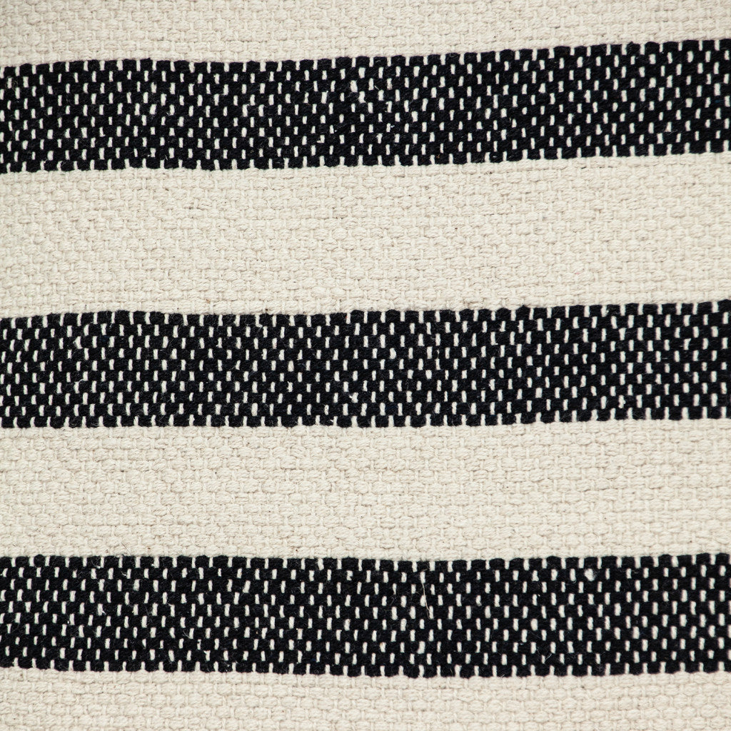 24" Beige and Black Striped Cotton Throw Pillow With Tassels