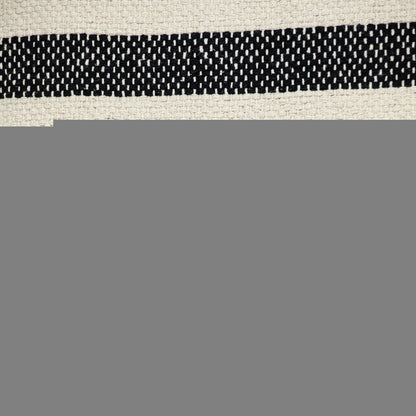24" Beige and Black Striped Cotton Throw Pillow With Tassels