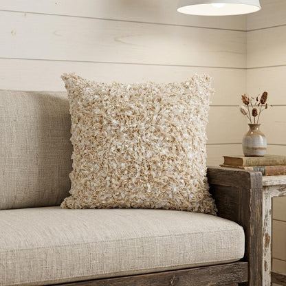 18" Beige Throw Pillow With Shag