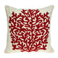 20" Beige and Red Coastal Wool Throw Pillow With Embroidery