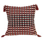 20" Red and Black Cotton Throw Pillow with Tassels