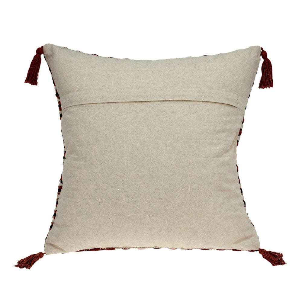 20" Red and Black Cotton Throw Pillow with Tassels