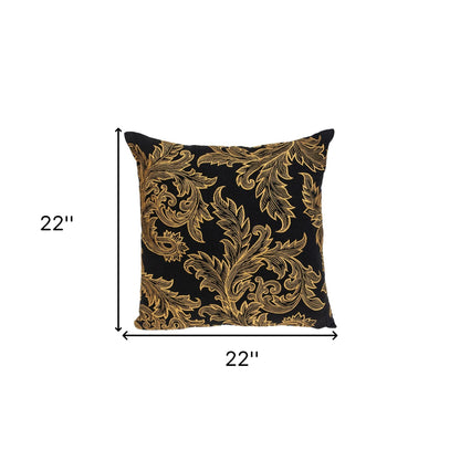 22" Black and Orange Floral Cotton Throw Pillow With Embroidery