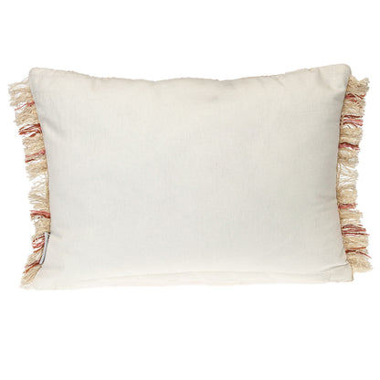 14" X 20" Beige and Pink Striped Cotton Throw Pillow With Fringe