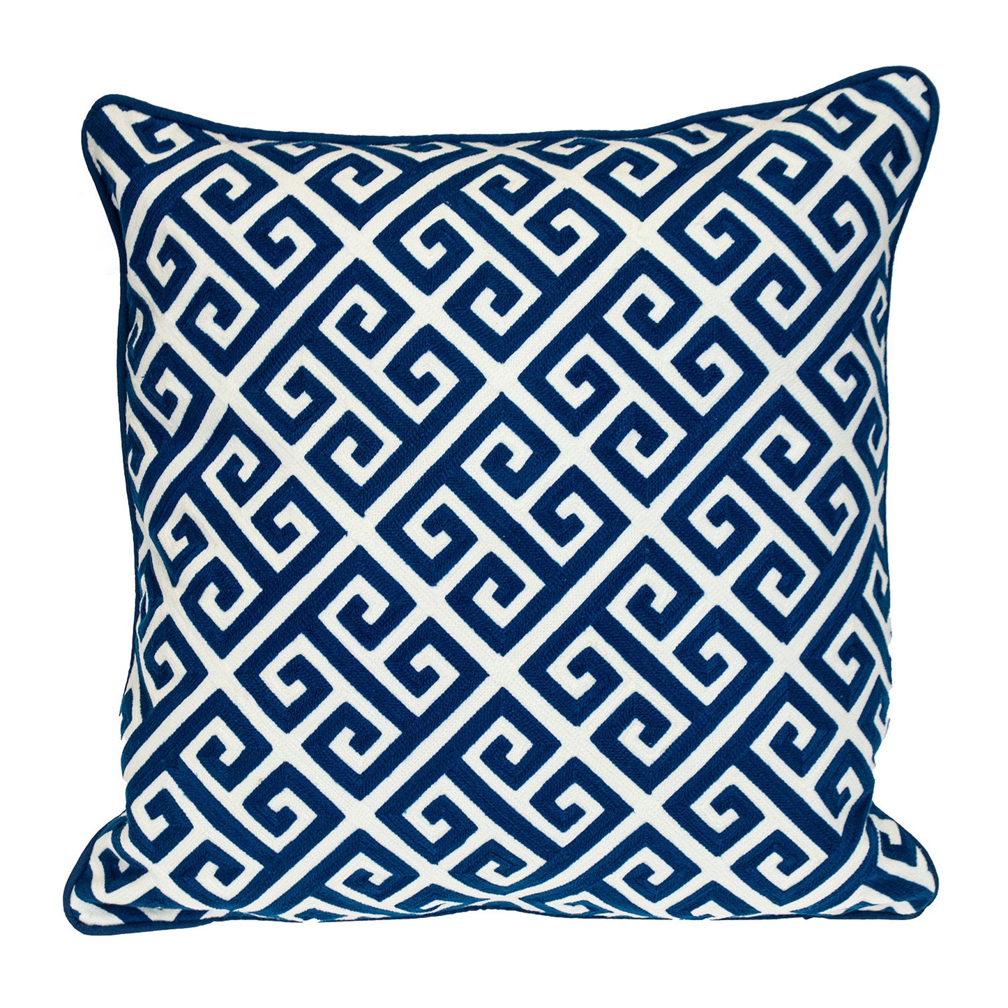 20" Blue Greek Key Cotton Throw Pillow