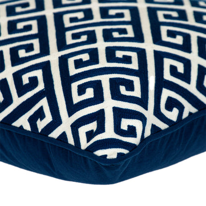 20" Blue Greek Key Cotton Throw Pillow