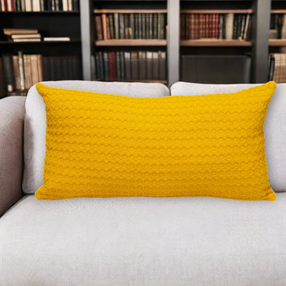 14" X 26" Yellow Cotton Lumbar Throw Pillow With Texture