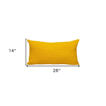 14" X 26" Yellow Cotton Lumbar Throw Pillow With Texture