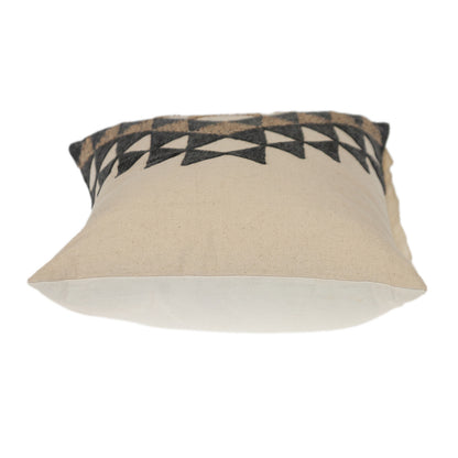 14" X 20" Beige and Black Geometric Cotton Throw Pillow