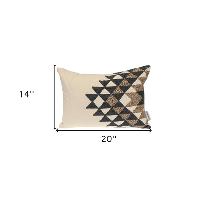 14" X 20" Beige and Black Geometric Cotton Throw Pillow