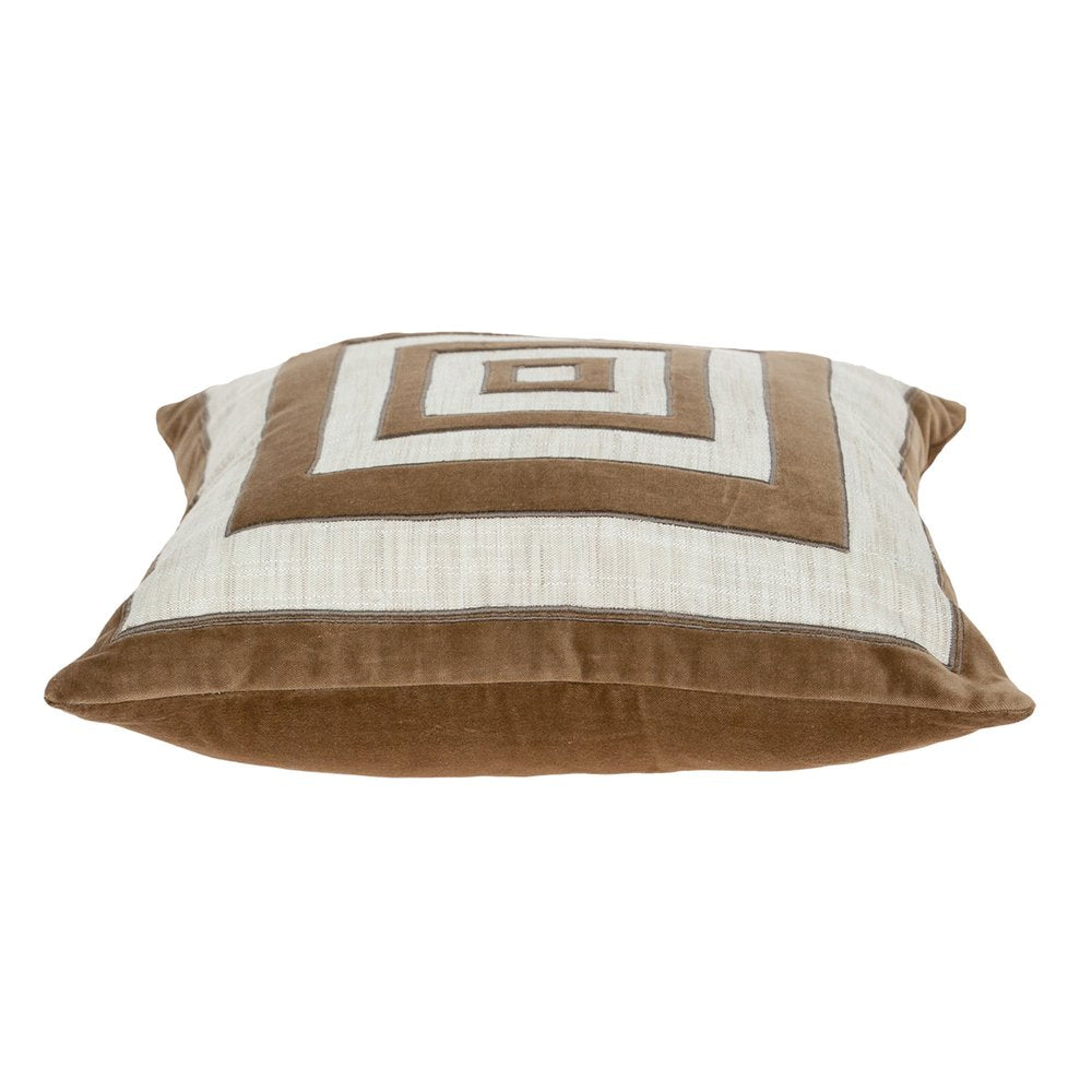 18" Beige and Brown Poly Cotton Blend Throw Pillow with Embroidery and applique