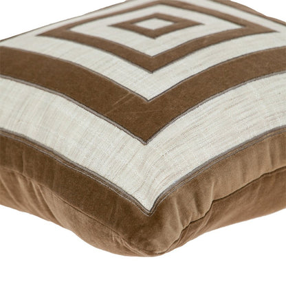 18" Beige and Brown Poly Cotton Blend Throw Pillow with Embroidery and applique