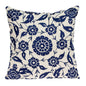 22" Beige and Indigo Floral Cotton Throw Pillow With Embroidery