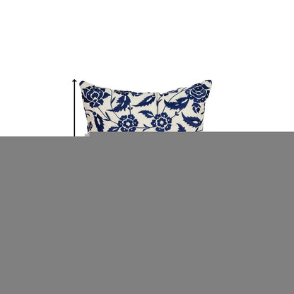 22" Beige and Indigo Floral Cotton Throw Pillow With Embroidery