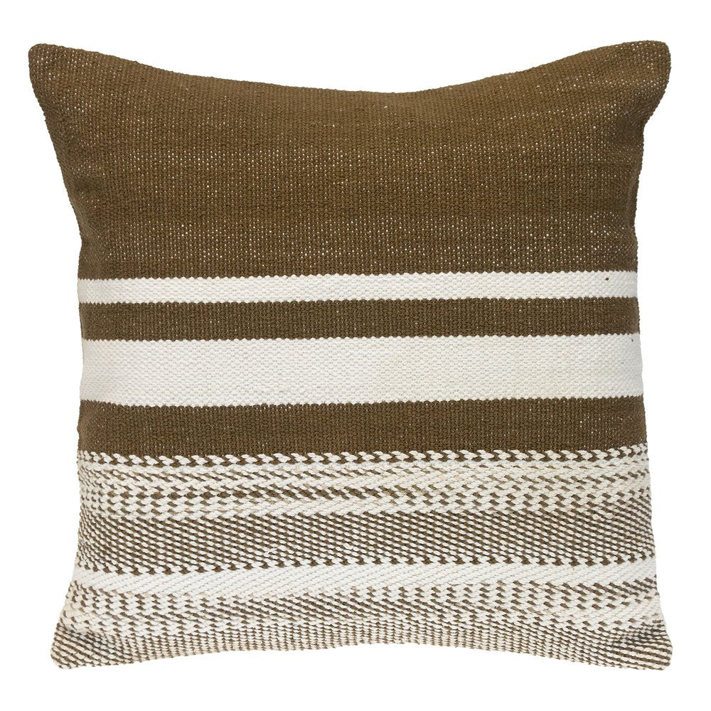 18" Brown And White Cotton Striped Throw Pillow