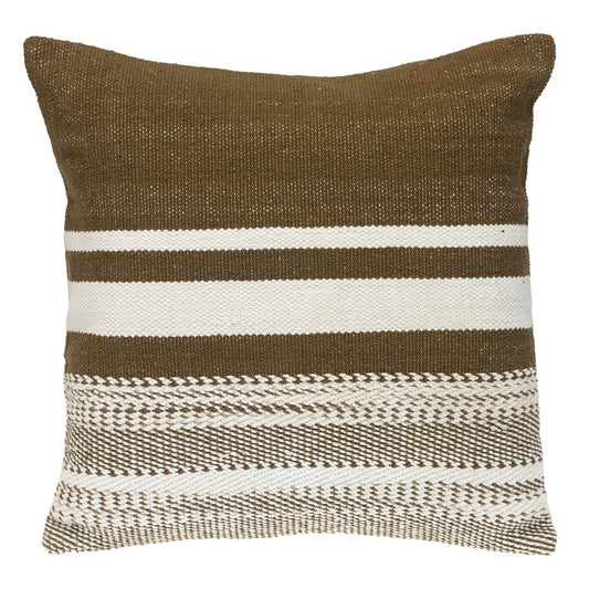 18" Brown And White Cotton Striped Throw Pillow
