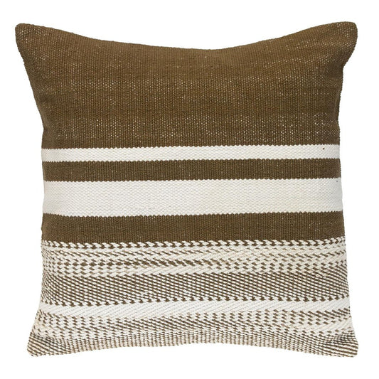 18" Brown And White Cotton Striped Throw Pillow