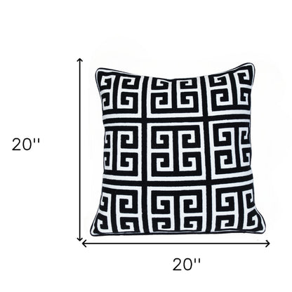 20" Black and White Interlocking Cotton Throw Pillow