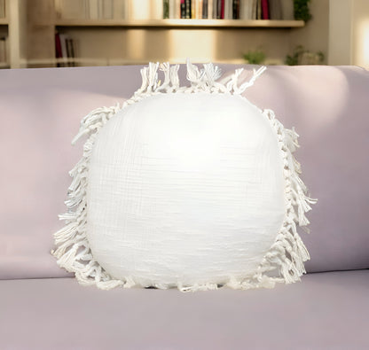 18" X 18" White Round Cotton Throw Pillow With Fringe