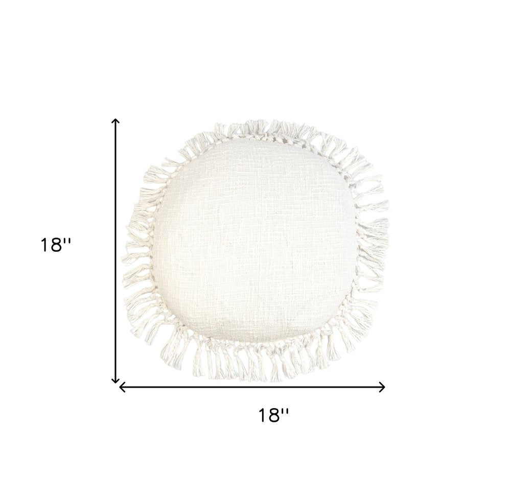 18" X 18" White Round Cotton Throw Pillow with Fringe