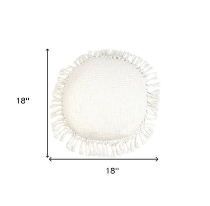 18" X 18" White Round Cotton Throw Pillow with Fringe