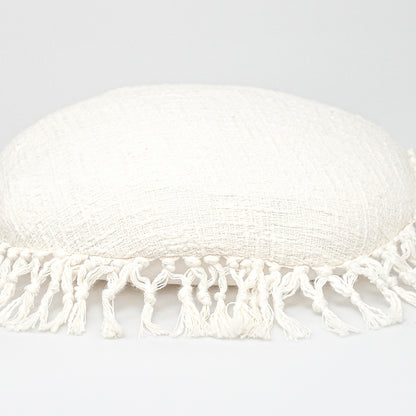 18" X 18" White Round Cotton Throw Pillow With Fringe