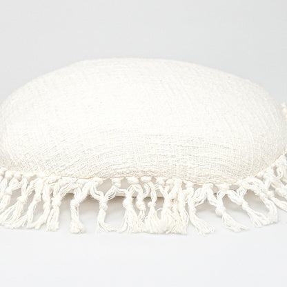 18" X 18" White Round Cotton Throw Pillow with Fringe