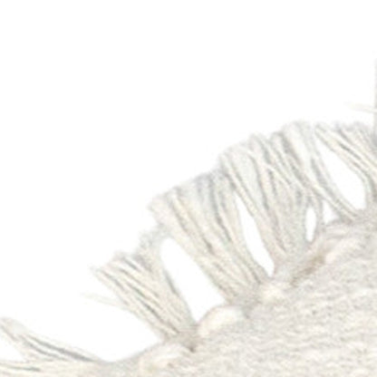 18" X 18" White Round Cotton Throw Pillow with Fringe