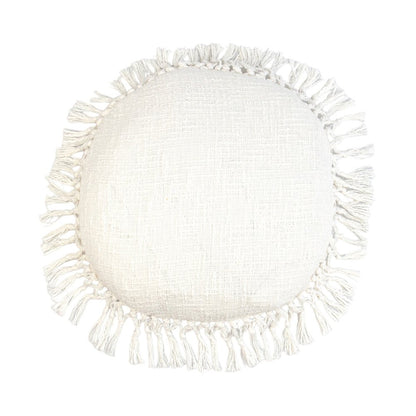 18" X 18" White Round Cotton Throw Pillow with Fringe