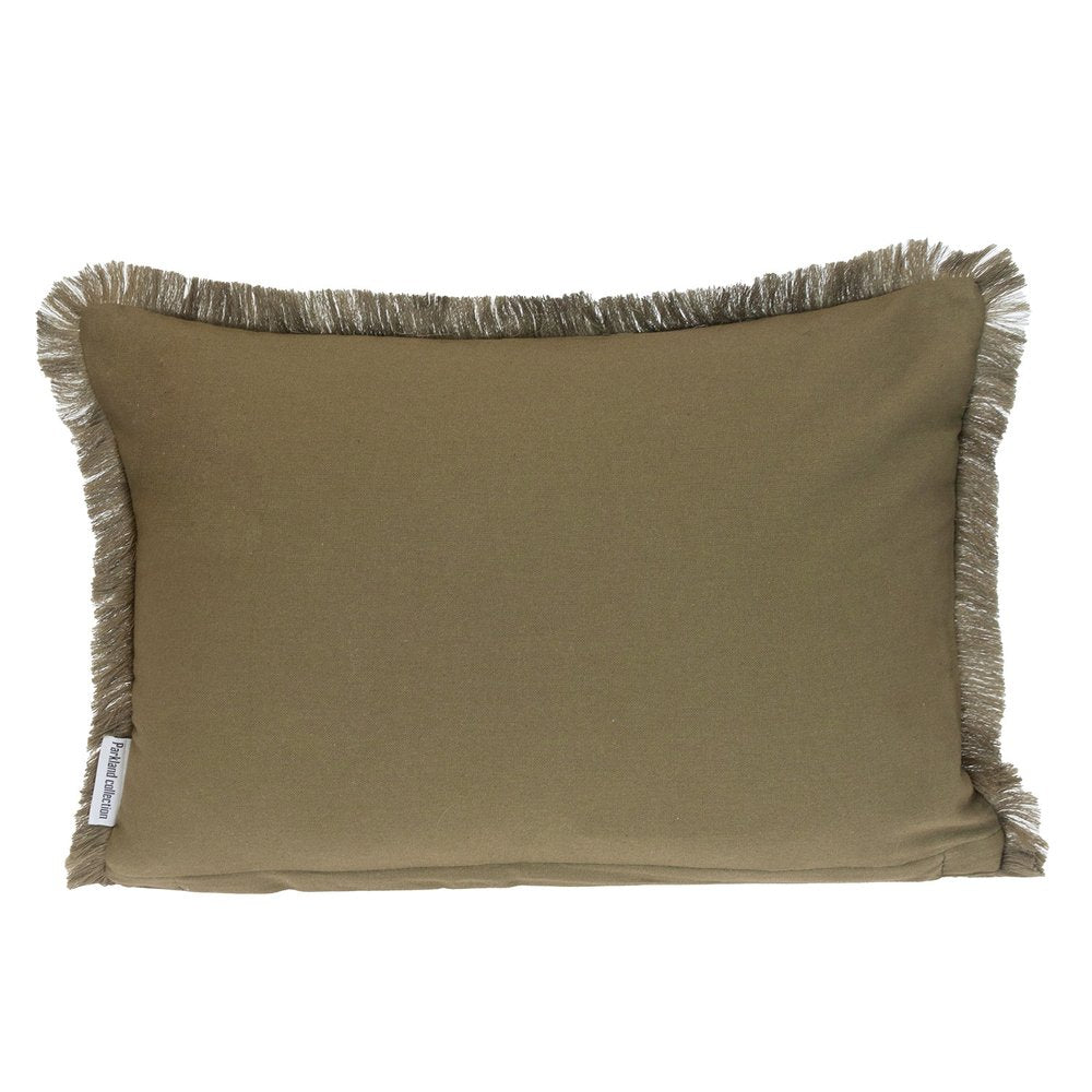 14" X 20" Green and White Cotton Lumbar Throw Pillow with Fringe