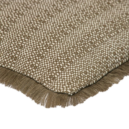 14" X 20" Green and White Cotton Lumbar Throw Pillow with Fringe