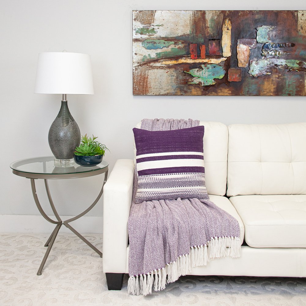 18" Purple and White Cotton Throw Pillow