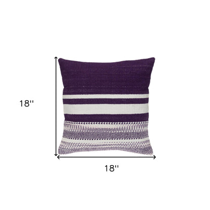 18" Purple and White Striped Cotton Throw Pillow