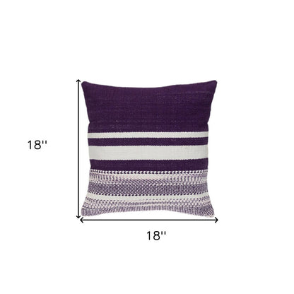 18" Purple and White Cotton Throw Pillow