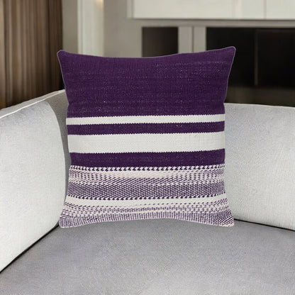 18" Purple and White Cotton Throw Pillow