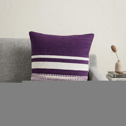 18" Purple and White Cotton Throw Pillow