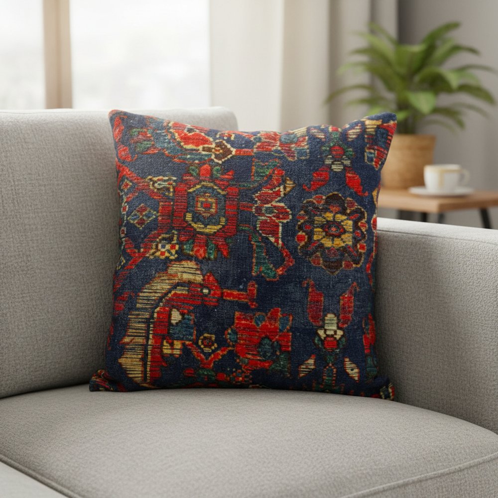 18" Blue and Red Cotton Throw Pillow