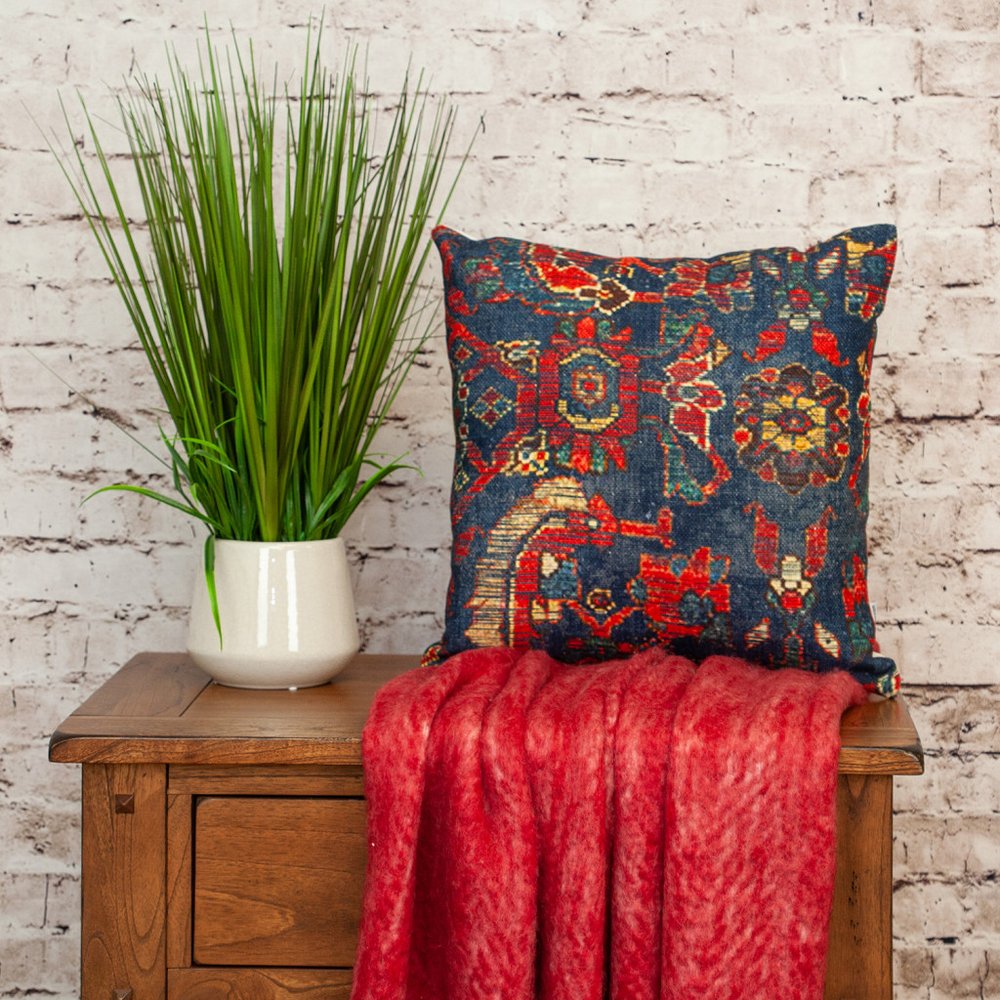 18" Blue and Red Cotton Throw Pillow