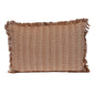 14" X 20" Brown and White Cotton Lumbar Throw Pillow with Fringe