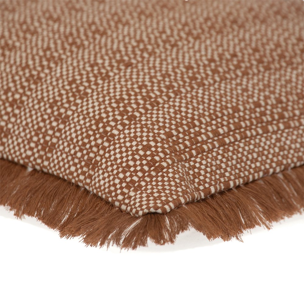 14" X 20" Brown and White Cotton Lumbar Throw Pillow with Fringe