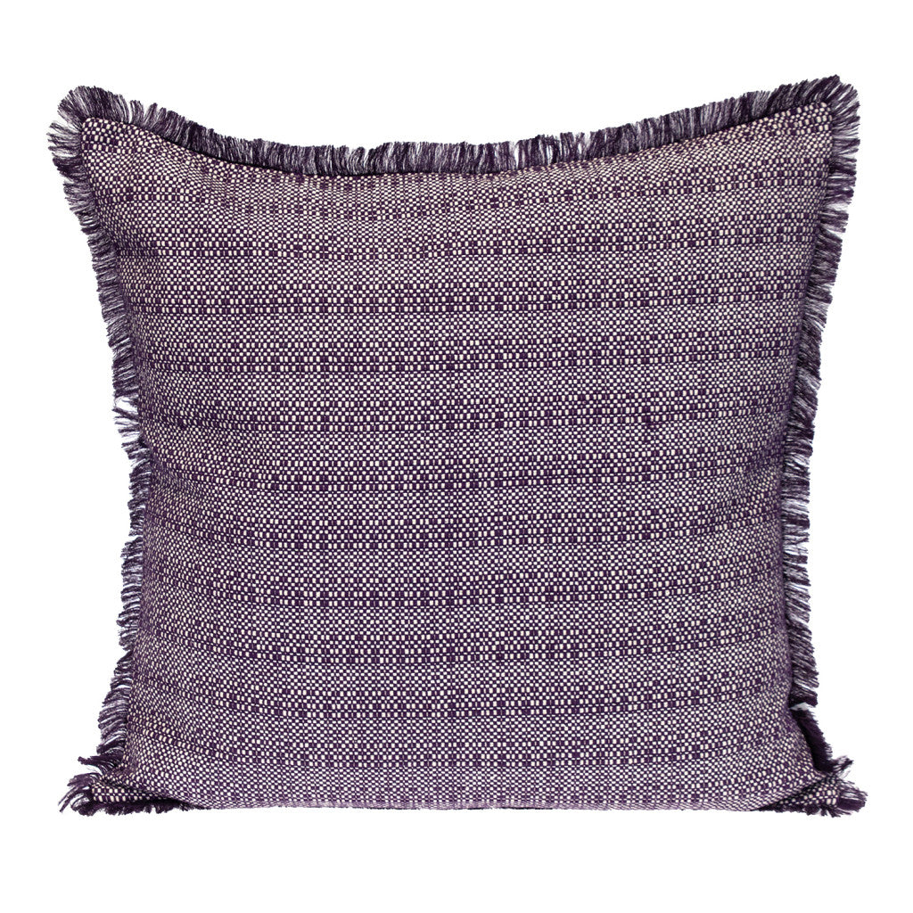 24" Purple and White Striped Cotton Throw Pillow With Fringe