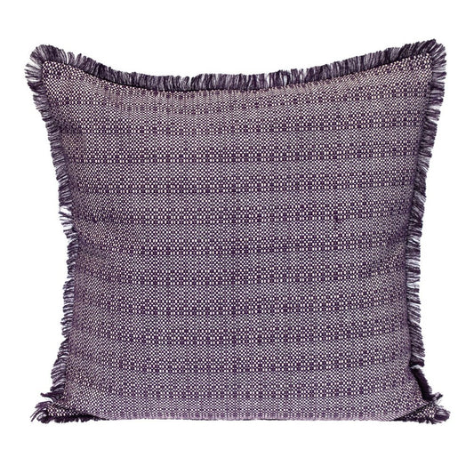24" Purple and White Cotton Throw Pillow with Fringe
