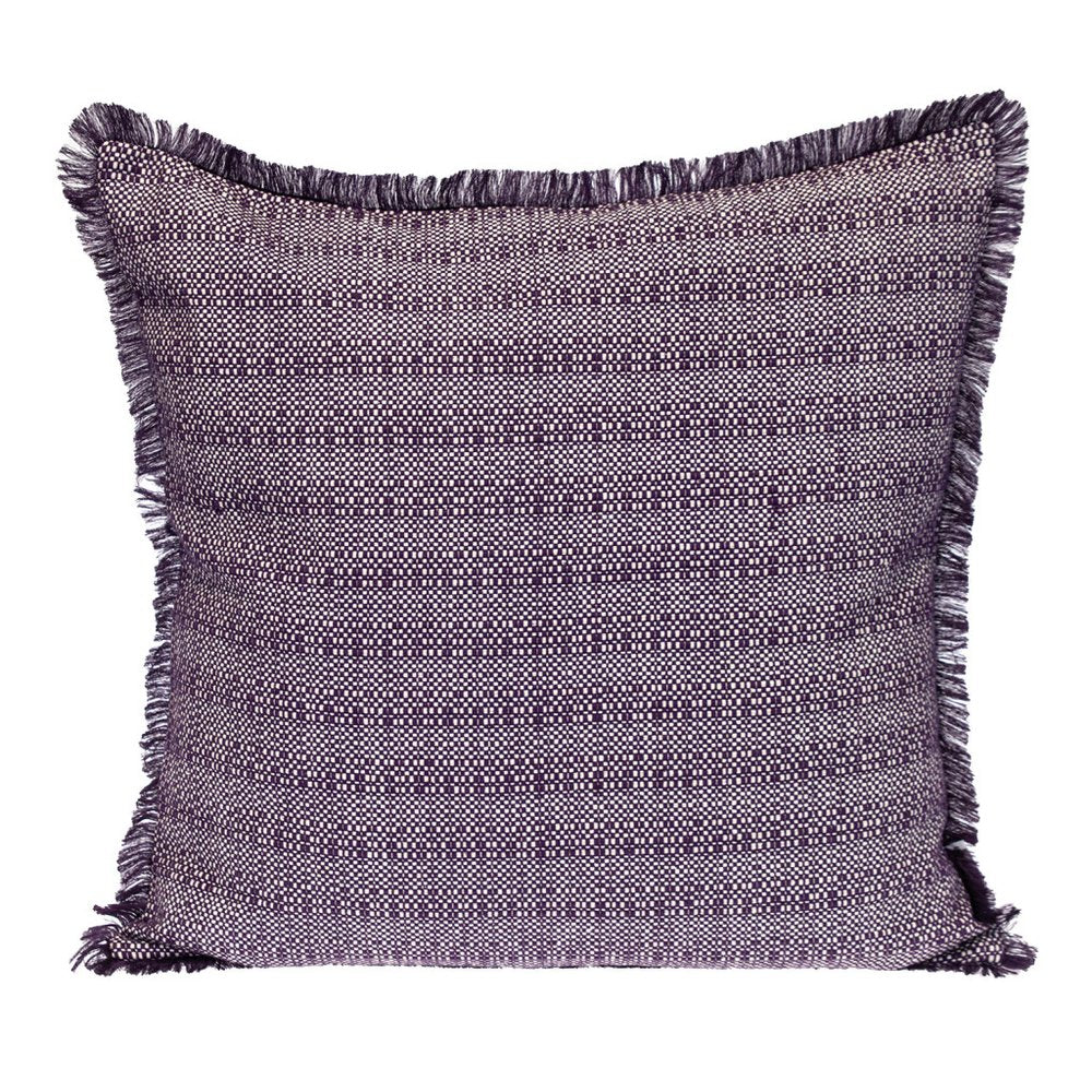 24" Purple and White Cotton Throw Pillow with Fringe