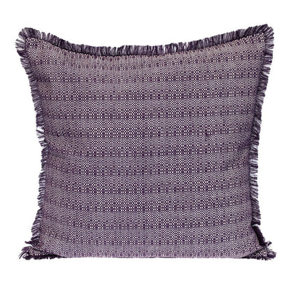 24" Purple and White Cotton Throw Pillow with Fringe