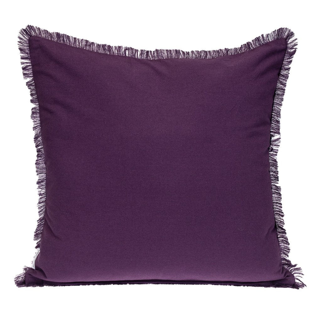24" Purple and White Cotton Throw Pillow with Fringe